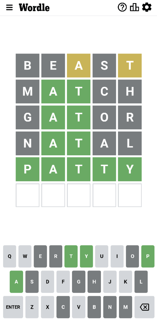 Wordle #416 game board