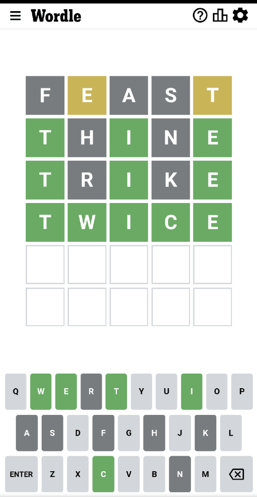 Wordle #424 game board