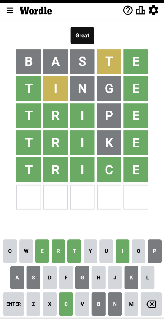 Wordle #457 game board