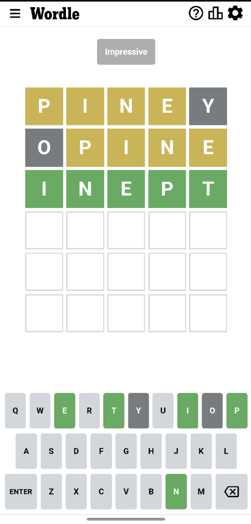 Wordle #501 game board