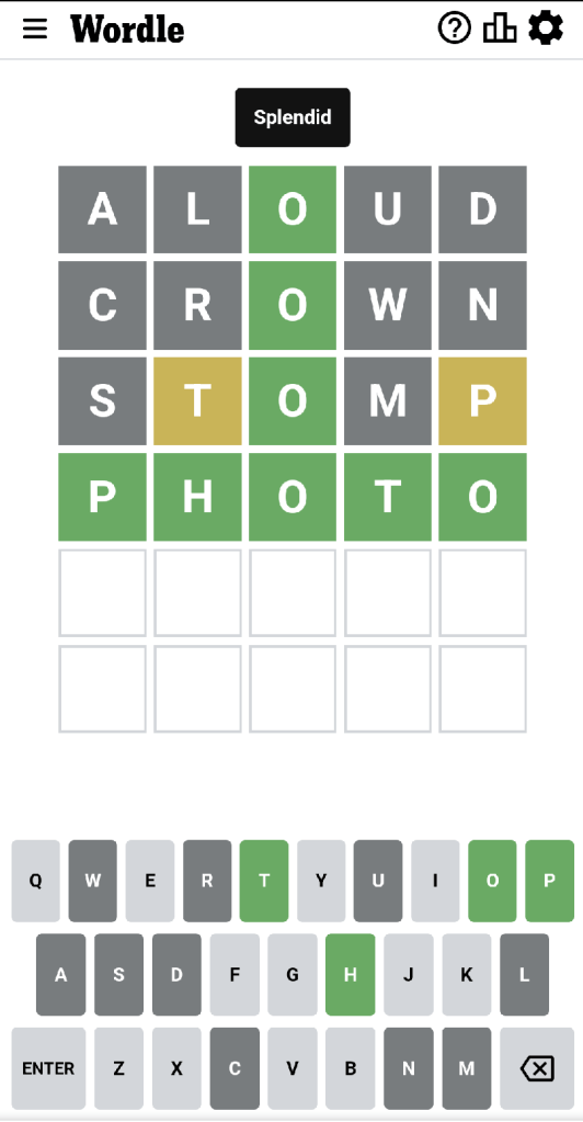 Wordle #503 game board