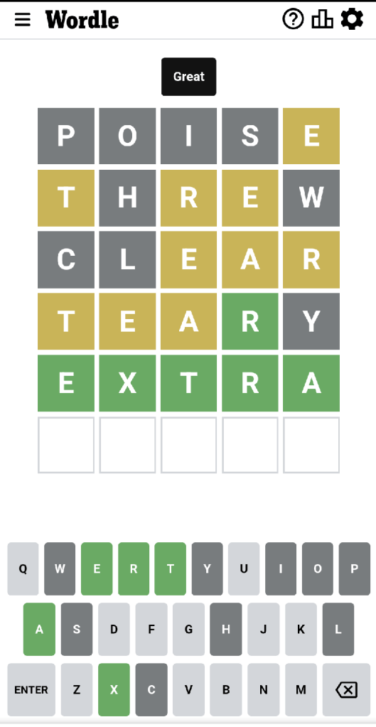 Wordle #554 game board