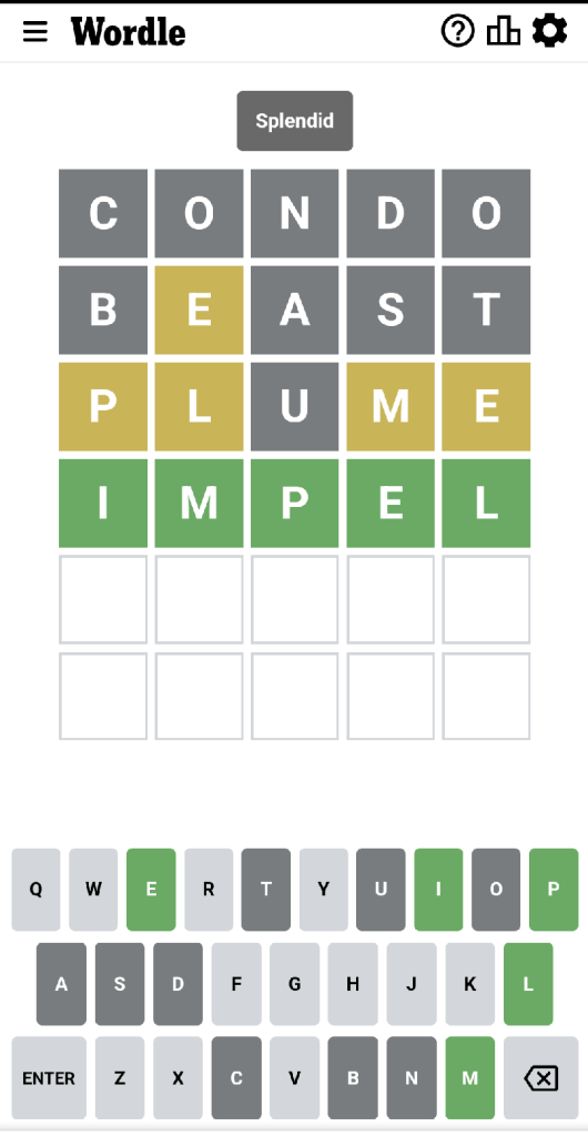 Wordle #557 game board