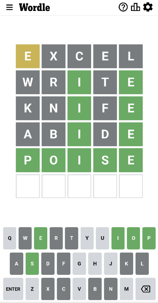 Wordle #553 game board.