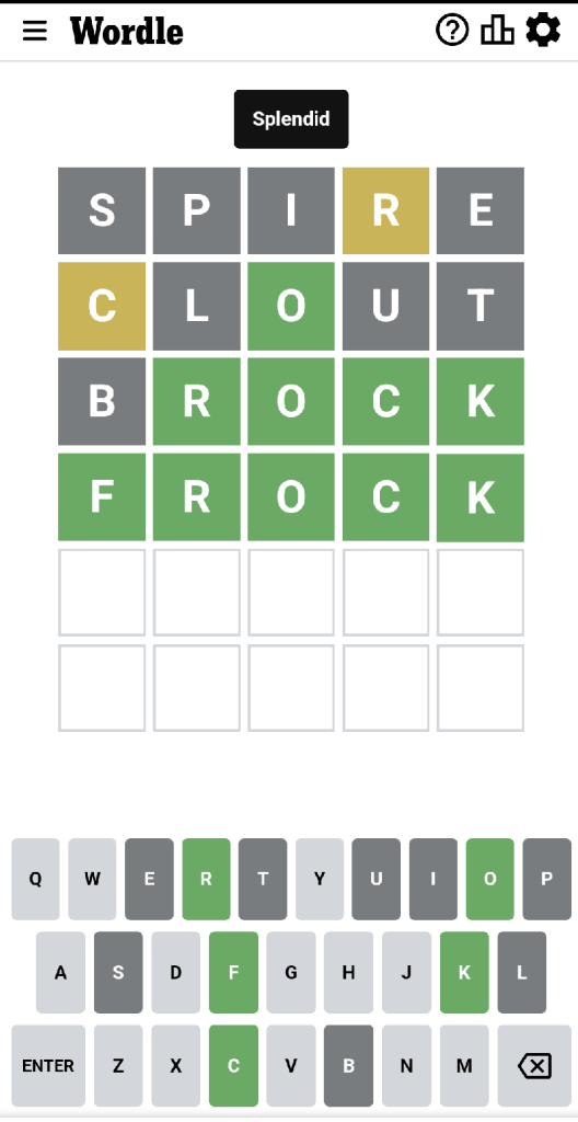 Wordle #576 game board