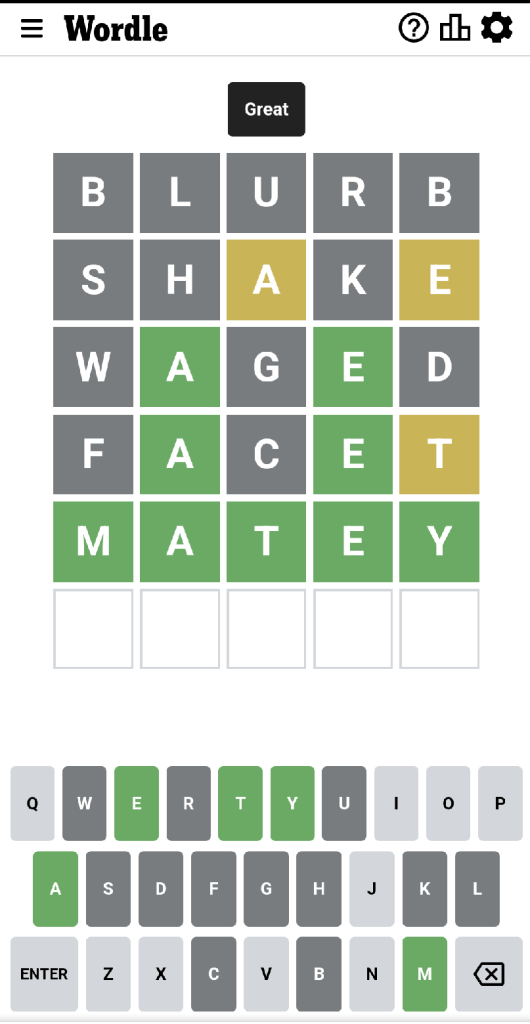Wordle #582 game board
