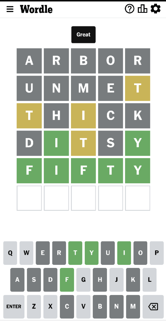 Wordle #616 game board