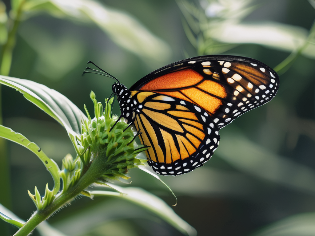 AI Monarch butterfly on tall green plant